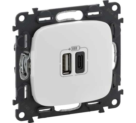 Зарядное устройство Legrand Valena Allure с 2 USB-разъемами тип A-тип C 240 В/5 В 3000 мА белое 754965