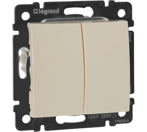 Выключатель Legrand двухклавишный Legrand Valena 10А 250В схема 5 безвинтовые зажимы слоновая кость 774305