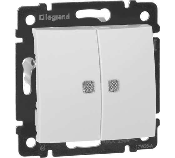 Выключатель Legrand двухклавишный с подсветкой Legrand Valena 10А 250В схема 5L безвинтовые зажимы белый 774428 1