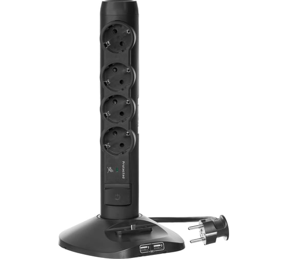 Многорозеточный блок Legrandс 2хUSB+microUSB+4x(2К+З) с кабелем длиной 1,5 м черный 694619