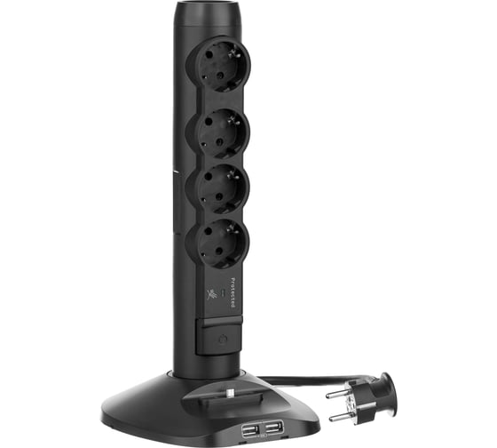 Многорозеточный блок Legrandс 2хUSB+microUSB+4x(2К+З) с кабелем длиной 1,5 м черный 694619