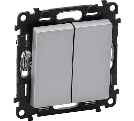 Выключатель Legrand Valena LIFE двухклавишный 10А 250В с лицевой панелью.Безвинтовые зажимы.Алюминий 752605