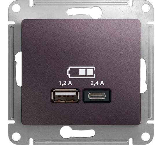 Розетка USB Systeme Electric Glossa сиреневый туман, usb a+с, 5в/2,4а, 2x5в/1,2 а GSL001439