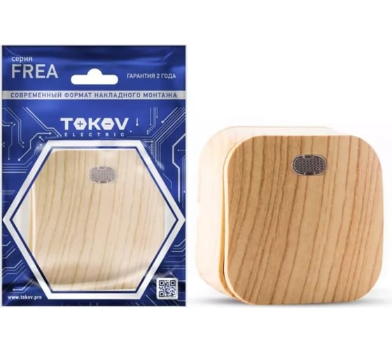 Выключатель 1-клавишный TOKOV ELECTRIC открытой проводки Frea 10А IP20 250В с индикацией АБС-пластик, сосна TKE-FR-V1I-C25