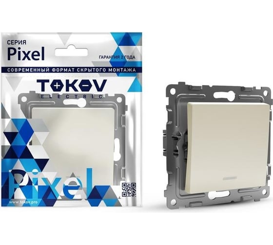 Выключатель 1-клавишный TOKOV ELECTRIC скрытой проводки, Pixel, 10А, IP20, с индикатором механизм, бежевый TKE-PX-V1I-C02