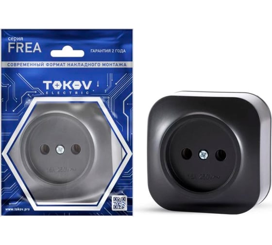 1-местная розетка TOKOV ELECTRIC ОП Frea 16А, IP20, 250В, без заземления, АБС-пластик, карбон TKE-FR-R1-C14