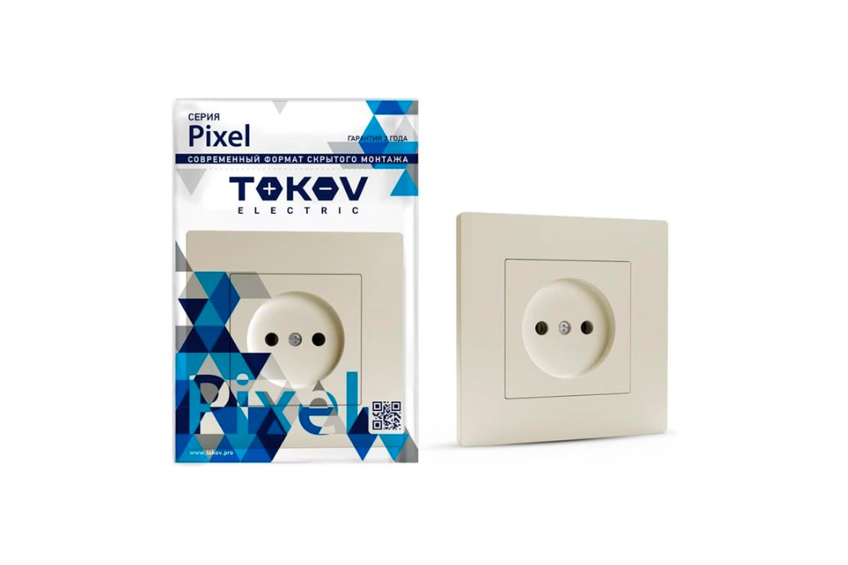 1-местная розетка TOKOV ELECTRIC СП Pixel 16А, IP20, без заземления, в  сборе, бежевый TKE-PX-R1F-C02