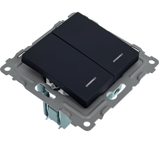Механизм 2-клавишного выключателя TOKOV ELECTRIC СП Pixel 10А, IP20, с индикатором, карбон TKE-PX-V2I-C14
