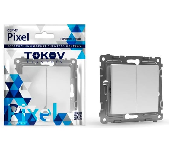 Механизм 2-клавишного выключателя TOKOV ELECTRIC СП Pixel 10А, IP20, белый TKE-PX-V2-C01 1