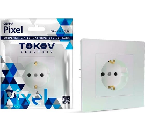 1-местная розетка TOKOV ELECTRIC СП Pixel 16А, IP20, с заземлением, защитные шторки, в сборе, перламутровый TKE-PX-R1FZSF-C04