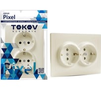 Розетка TOKOV ELECTRIC 2-местная СП Pixel 16А IP20 с заземлением, защитные шторки, в сборе бежевый TKE-PX-R2FZSF-C02