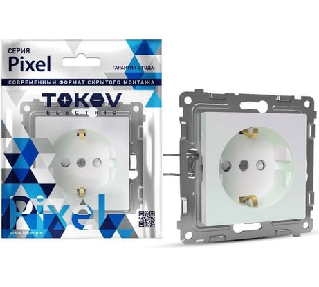 Розетка TOKOV ELECTRIC 1-местная СП Pixel 16А IP20 с заземлением механизм перламутровый TKE-PX-R1Z-C04