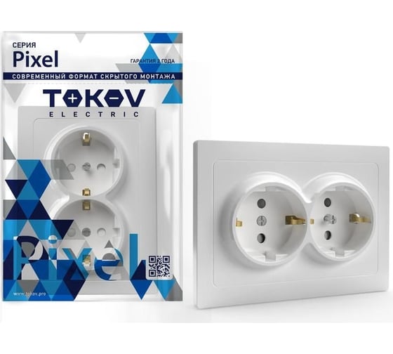 Розетка TOKOV ELECTRIC 2-местная СП Pixel 16А IP20 с заземлением, защитные шторки, в сборе белый TKE-PX-R2FZSF-C01 1
