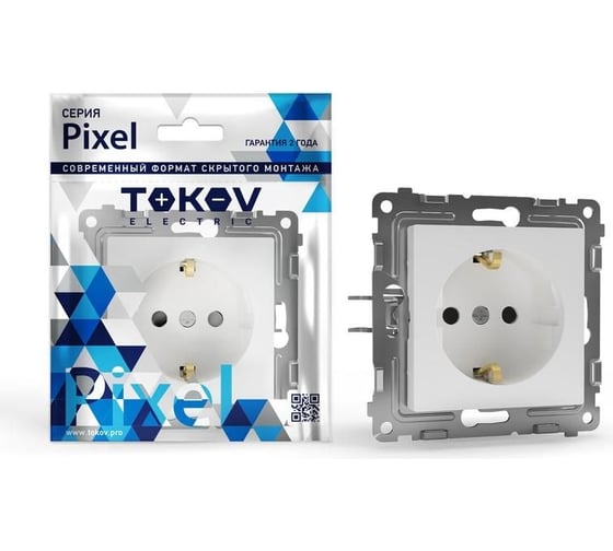 Розетка TOKOV ELECTRIC 1-местная СП Pixel 16А IP20 с заземлением механизм белый TKE-PX-R1Z-C01