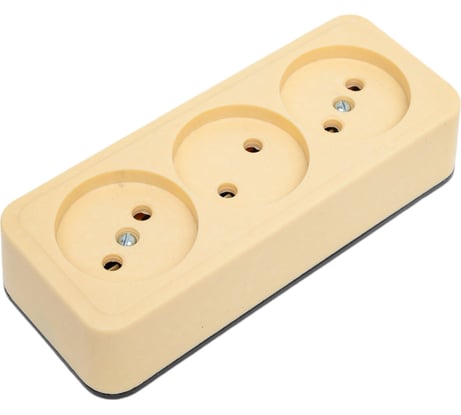 Розетка ООО Ливны-Электро РА 10-014 3-х местная, слоновая кость с подпружиненными контактами с донышком РА 6748