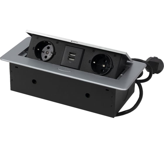 Выдвижной удлинитель AKS NOVA USB, 2 розетки, 2xUSB, алюминий 78889