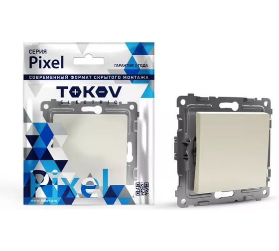 1-местная розетка TOKOV ELECTRIC СП Pixel 16А, IP20, с заземлением, защитные шторки, с крышкой, механизм, бежевый TKE-PX-R1ZSW1-C02