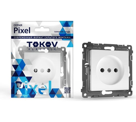 Механизм 1-местной розетки TOKOV ELECTRIC Pixel 16А, IP20, СП, без заземления, белый TKE-PX-R1-C01 1