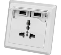 Мультифункциональный блок TDM ELECTRIC Сенеж 1, 2П 10А 250В+2 USВ-порта для зарядки 5В 2,1А, белый SQ1816-0001