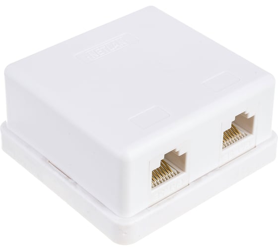 Настенная розетка NETLAN 2 порта, категория 5e, RJ45/8P8C, неэкранированная, белая, EC-UWO-2-UD2-WT-10