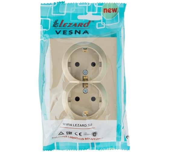 Розетка двойная Lezard Vesna с защитой от детей пбт золото 742-3600-178B