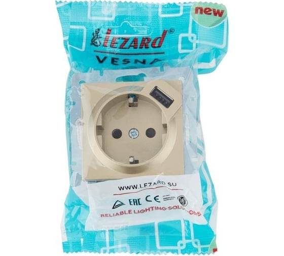 Розетка Lezard Vesna с/з + usb разъём золото 742-3688-181