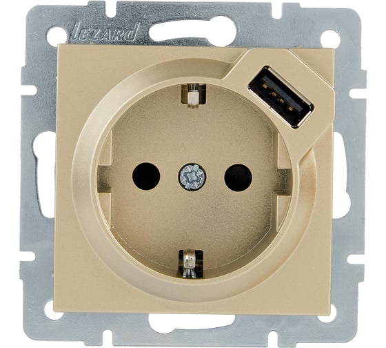 Розетка Lezard Vesna с/з + usb разъём золото 742-3688-181