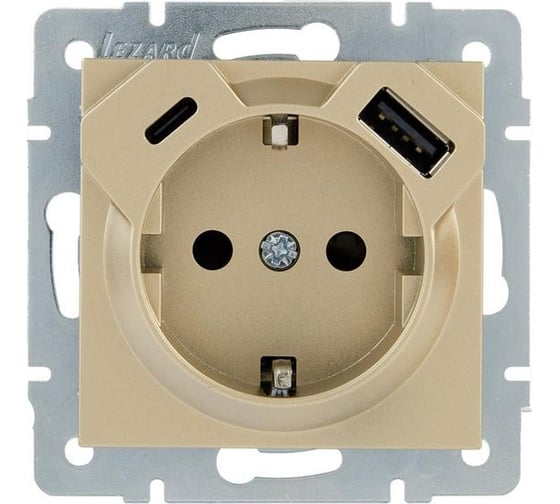 Розетка Lezard Vesna с/з tc+usb разъём золото 742-3688-181TC