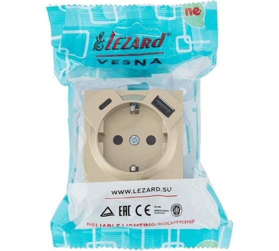 Розетка Lezard Vesna с/з tc+usb разъём золото 742-3688-181TC