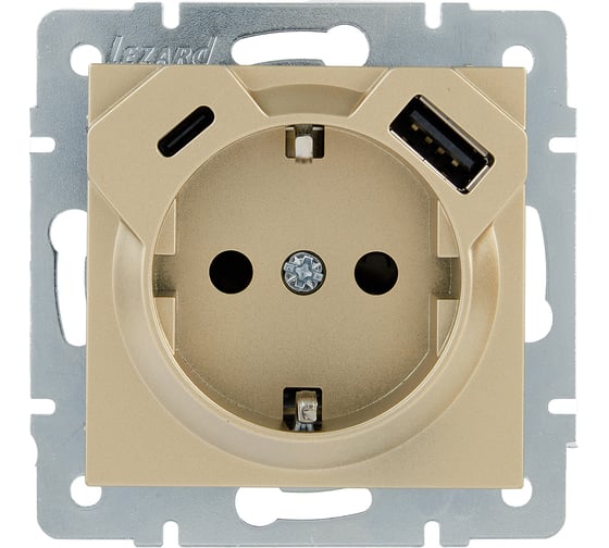 Розетка Lezard Vesna с/з tc+usb разъём золото 742-3688-181TC