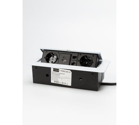 Встраиваемая выдвижная розетка Inrior на 2 ЕВРО, 2 USB и 2 RJ45 ETERSSO TORO-55-10
