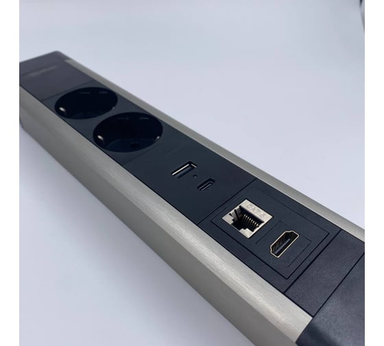 Встраиваемая выдвижная розетка Inrior на 2 ЕВРО, 2 USB, RJ45 и HDMI, WL-02-20