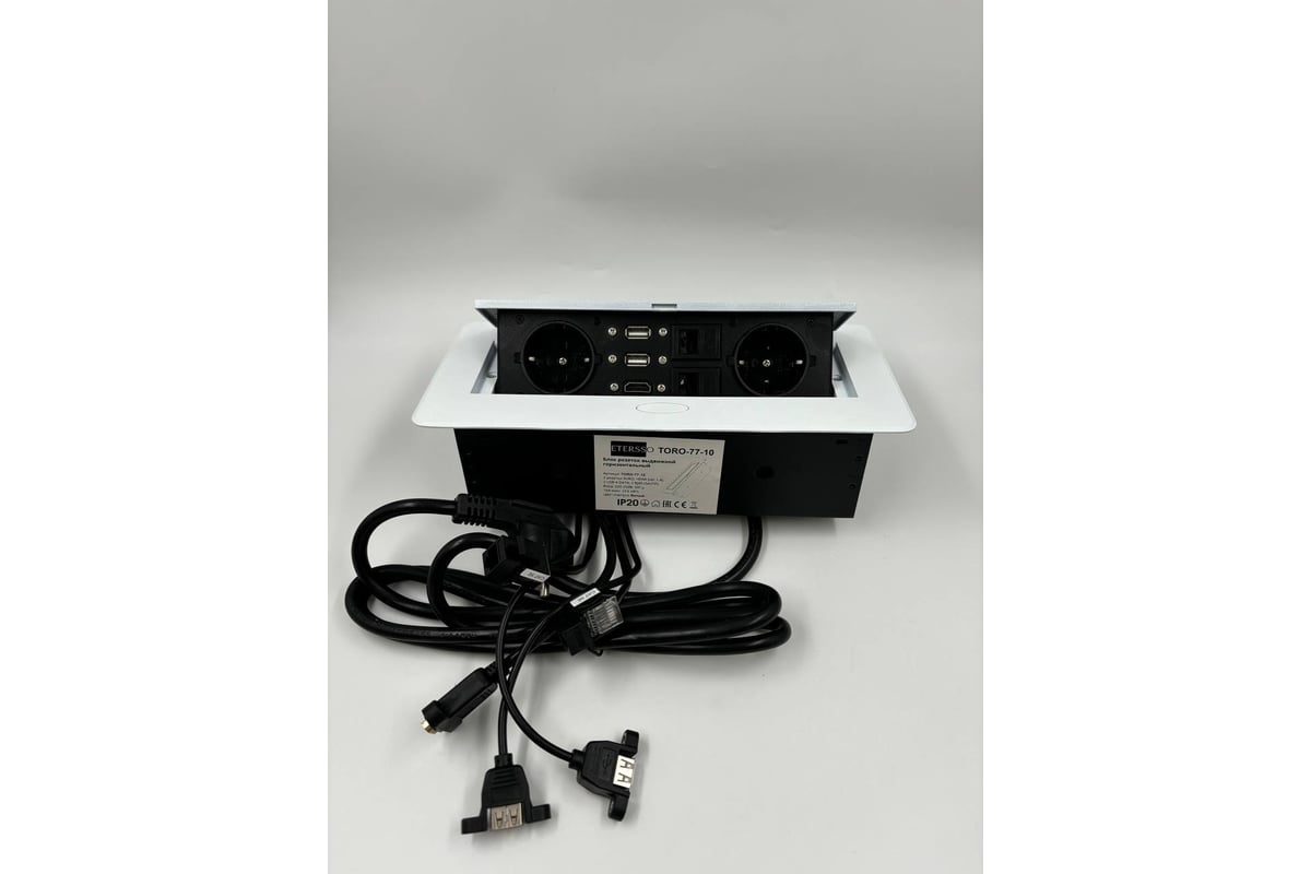 Встраиваемая выдвижная розетка Inrior на 2 ЕВРО, 2 USB, 2 RJ45 и HDMI ...