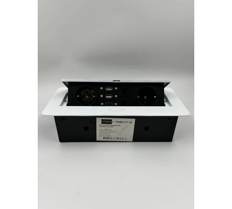 Встраиваемая выдвижная розетка Inrior на 2 ЕВРО, 2 USB, 2 RJ45 и HDMI, ETERSSO TORO-77-10