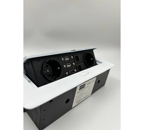Встраиваемая выдвижная розетка Inrior на 2 ЕВРО, 2 USB, 2 RJ45 и HDMI, ETERSSO TORO-77-10