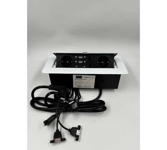 Встраиваемая выдвижная розетка Inrior на 2 ЕВРО, 2 USB, 2 RJ45 и HDMI, ETERSSO TORO-77-10