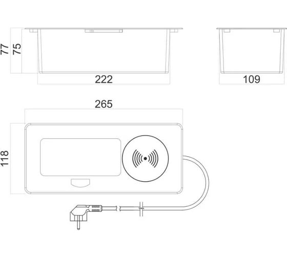 Встраиваемая выдвижная розетка Inrior на 1 ЕВРО, 2 USB c беспроводной зарядкой POLO-02-10