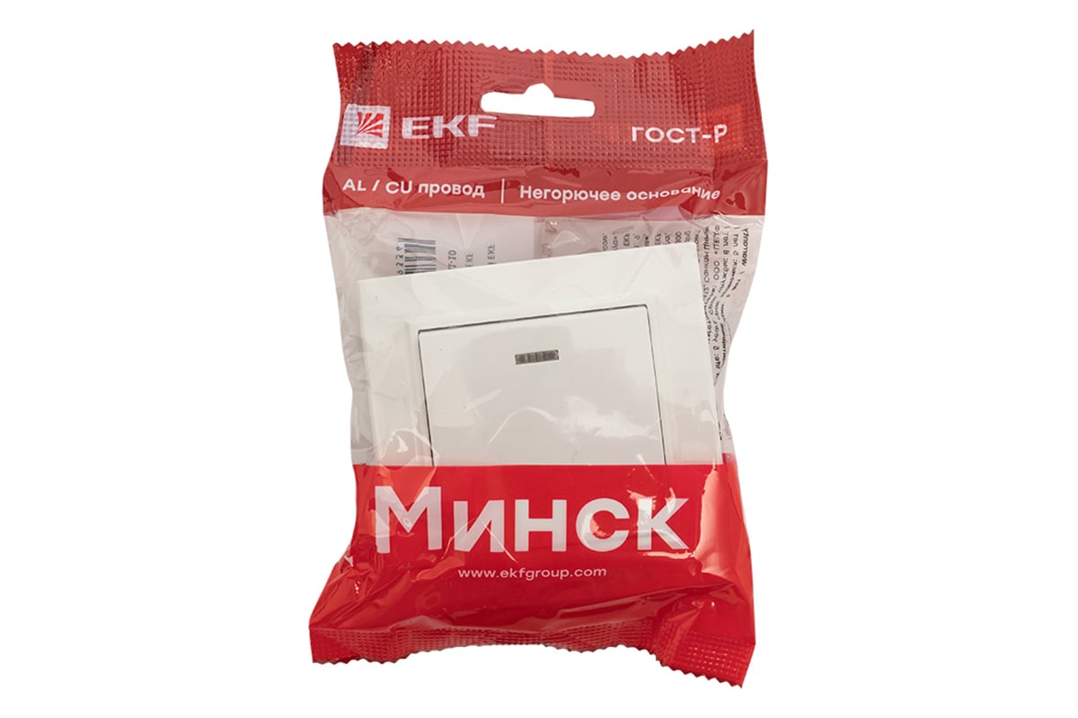 1-клавишный выключатель EKF Минск СП, с индикатором 10А, белый Basic  ERV10-121-10