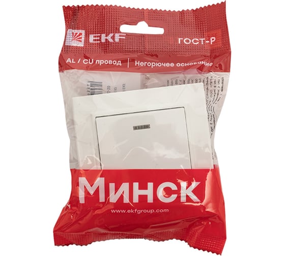 1-клавишный выключатель EKF Минск СП, с индикатором 10А, белый Basic ERV10-121-10
