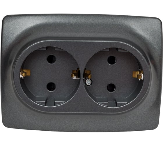 Розетка ЭРА 12210812 2x2PE Schuko со шторками, 16A/250В, IP20, 2, графит Б0036448
