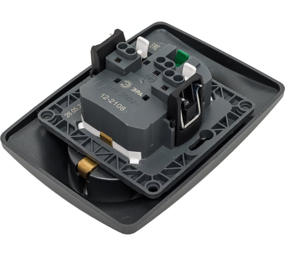Розетка ЭРА 12210812 2x2PE Schuko со шторками, 16A/250В, IP20, 2, графит Б0036448