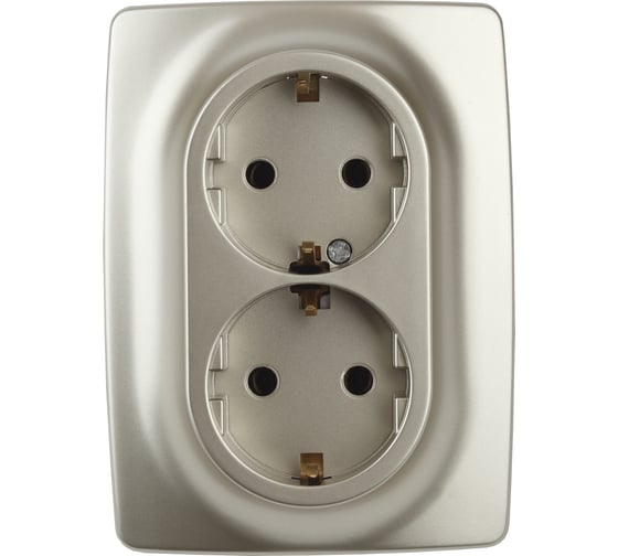 Розетка ЭРА 12210804 2x2PE Schuko, со шторками, 16A/250В, IP20, шампань Б0036445