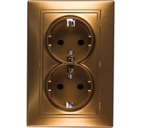 Двойная розетка Lezard MIRA, с заземлением, керамика, металлик золото, со вставкой 701-1313-127