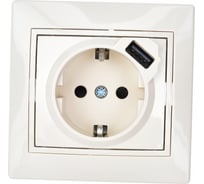 Розетка Lezard MIRA с заземлением + USB разъём, кремовый 701-0303-181