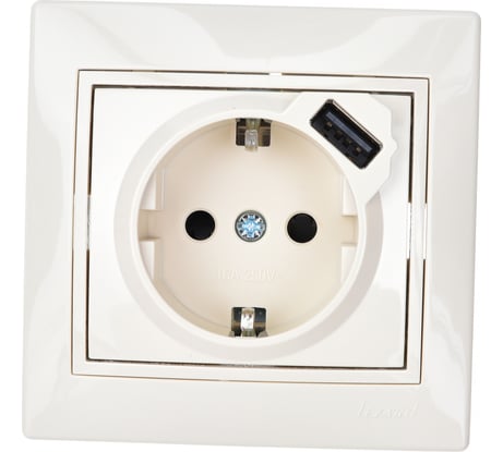 Розетка Lezard MIRA с заземлением + USB разъём, кремовый 701-0303-181