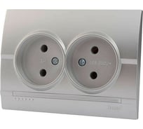 Двойная розетка Lezard DERIY, без заземления, серебристый металлик 702-2828-128B