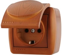 Розетка с крышкой Lezard NATA с заземлением, керамика, сосна 710-0800-123