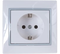 Розетка Lezard MIRA с заземлением, керамика, белый, с серой вставкой 701-0215-122
