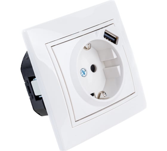 Розетка Lezard MIRA с заземлением + USB разъём, белый 701-0202-181