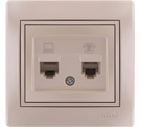 Розетка LEZARD MIRA компьютер+телефон, со вставкой, жемчужно-белый перламутр 701-3030-143